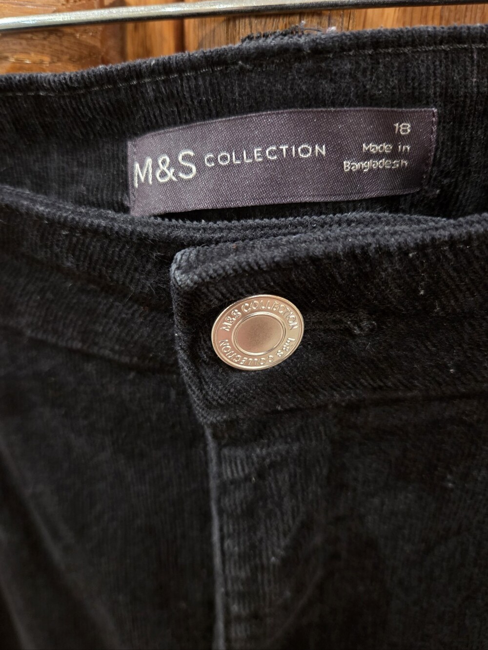 M&S Collection Sienna Black Corduroy Straight Leg Trousers Pants US 14
